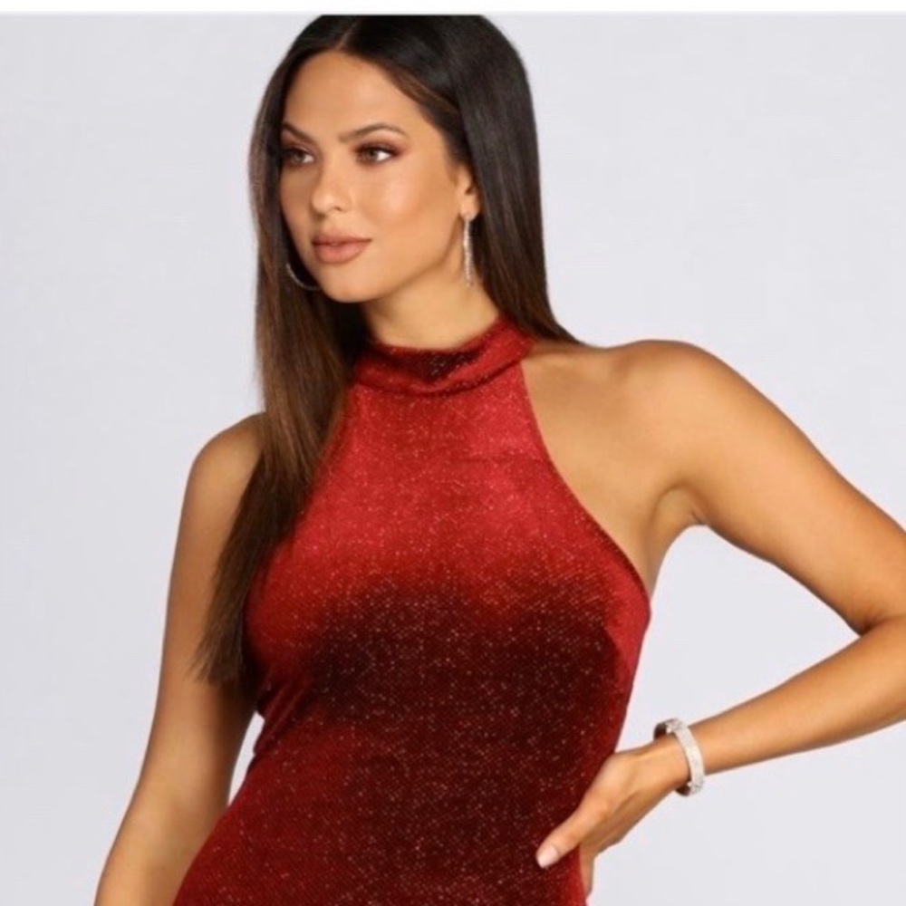 Velvet glitter mock neck mini dress